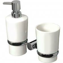 Дозатор для жидкого мыла WasserKRAFT K-28289 со стаканом для зубных щеток Хром Белый